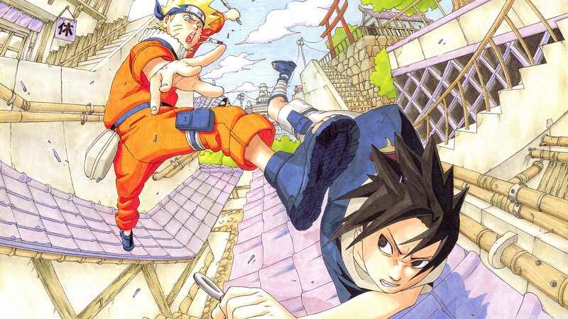Naruto and Sasuke Fighting — Orange, Dramatic, Afternoon