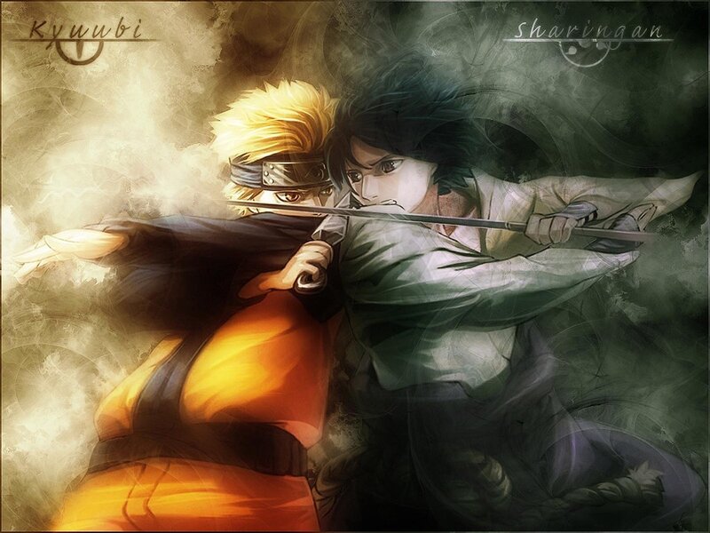 Naruto and Sasuke Fighting — Orange, Dramatic, Anime, Sword