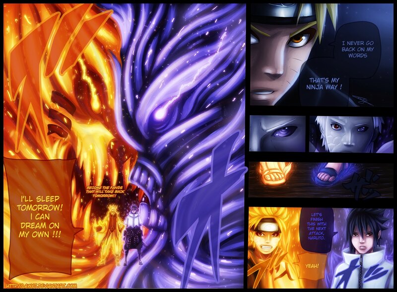 Naruto and Sasuke Fighting — Orange, Dramatic, Night, Manga