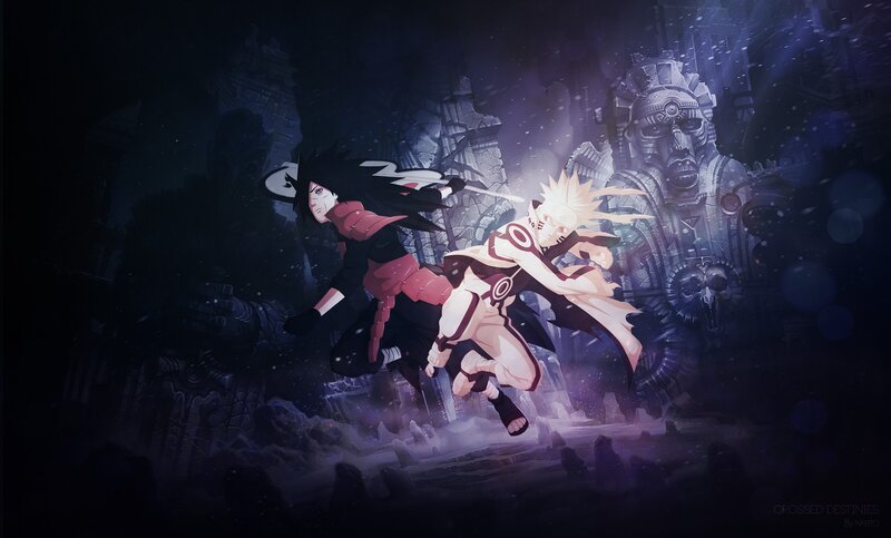Naruto and Sasuke Fighting — Purple, Dramatic, Night