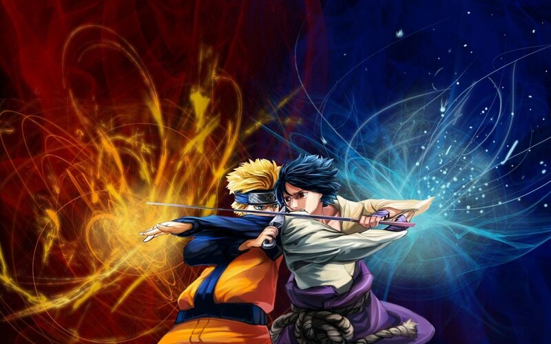 Naruto and Sasuke Fighting — Red, Dramatic, Digital Art