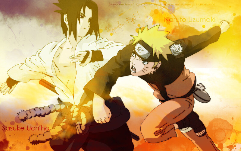 Naruto and Sasuke Fighting — Yellow, Dramatic, Anime, Anime Characters