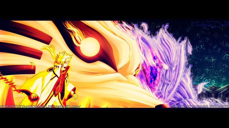Naruto and Sasuke Fighting — Yellow, Dramatic, Night, Digital Art