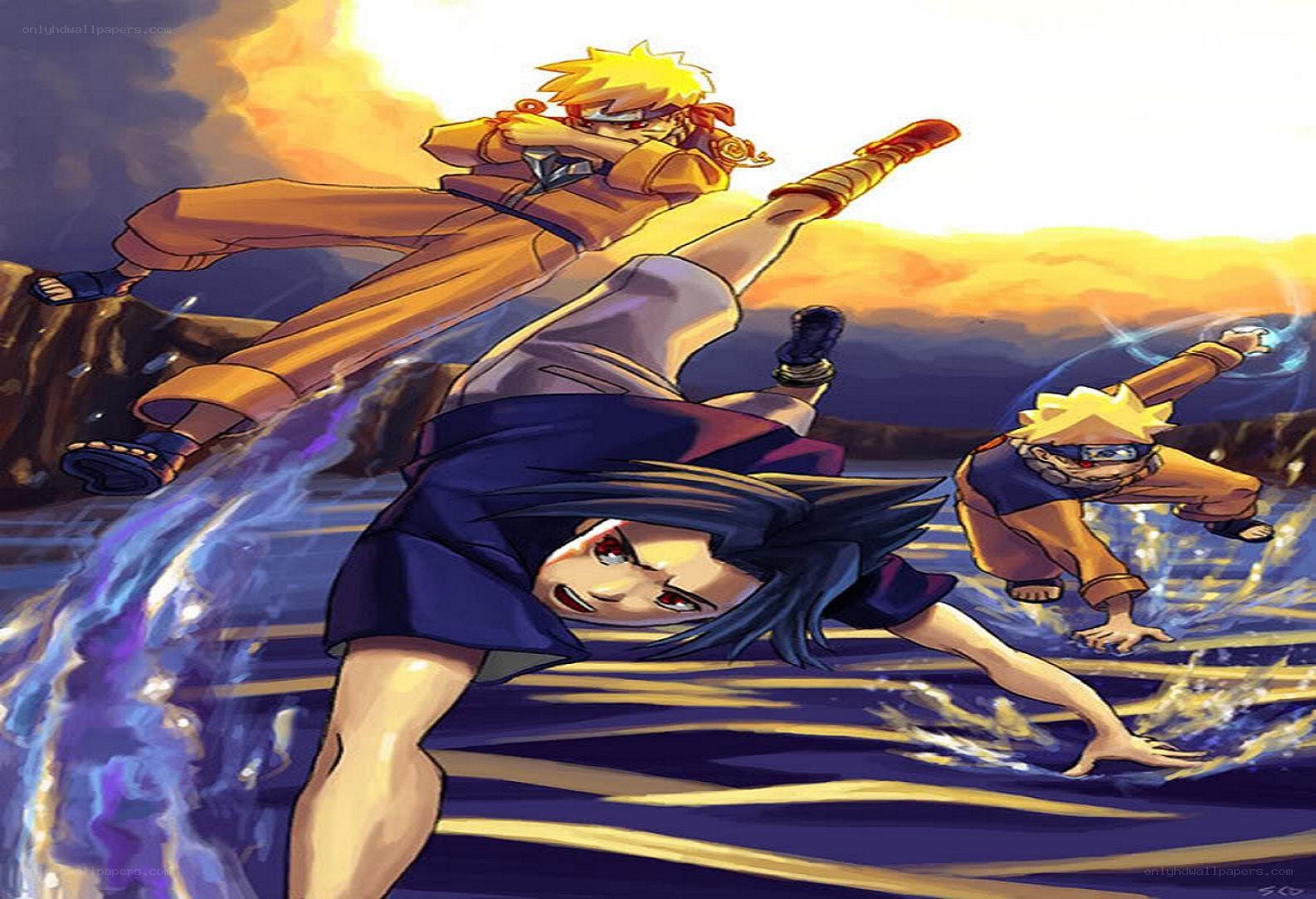 Naruto and Sasuke in action