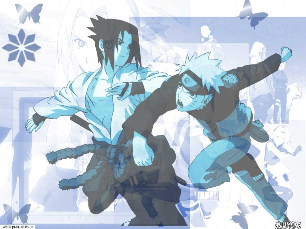 Naruto and Sasuke in action
