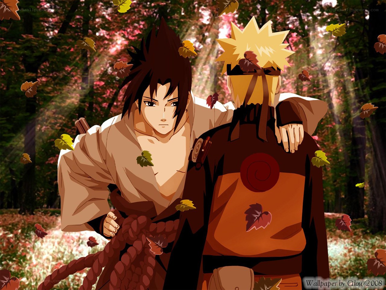 Naruto and Sasuke in autumn forest