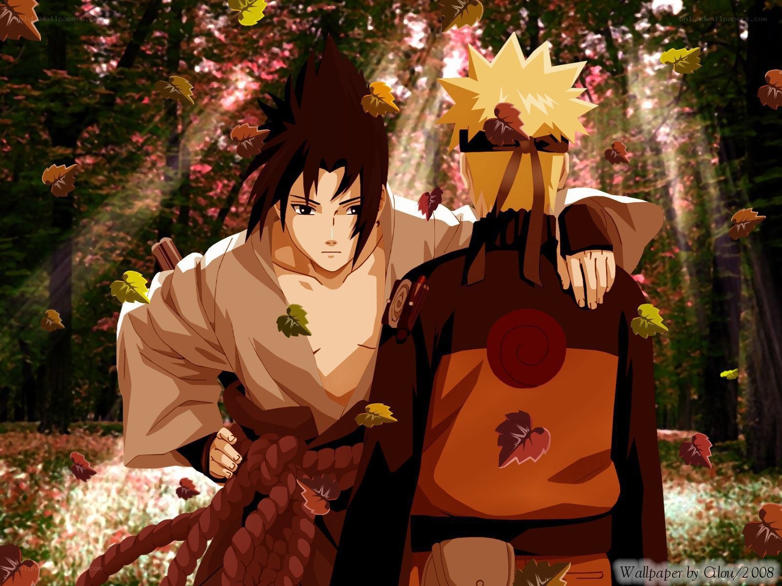 Naruto and Sasuke in autumn forest