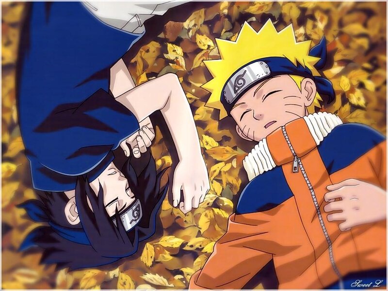 Naruto and Sasuke in autumn leaves