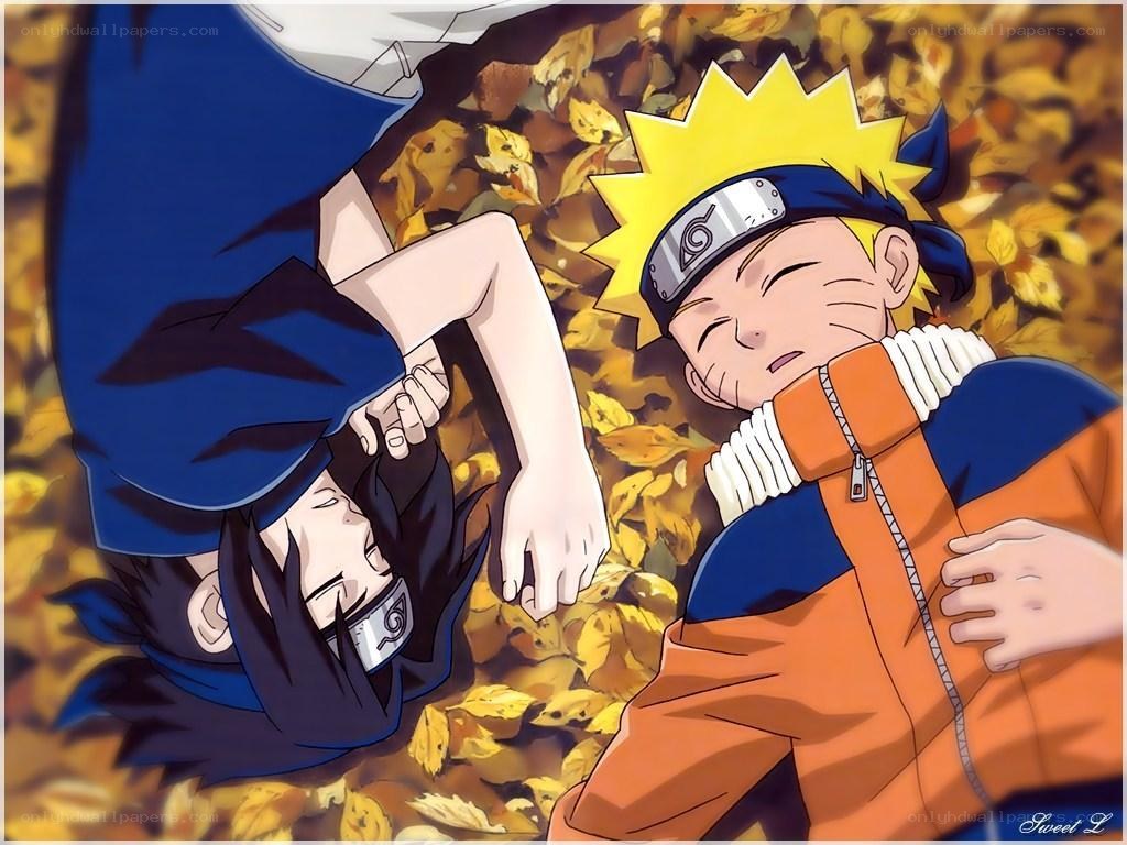 Naruto and Sasuke in autumn leaves