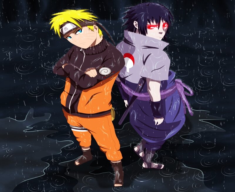 Naruto and Sasuke in Rain — Black