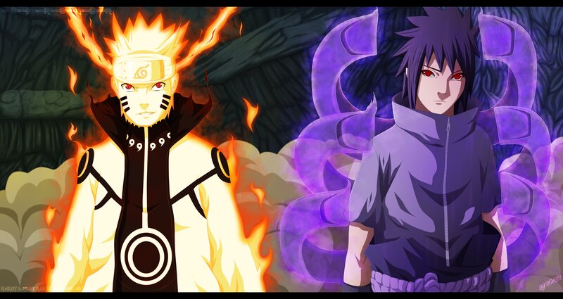 Naruto and Sasuke — Orange, Dramatic, Anime, Fire