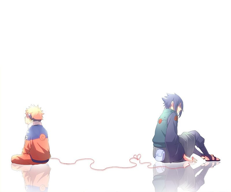 Naruto and Sasuke sitting back to back