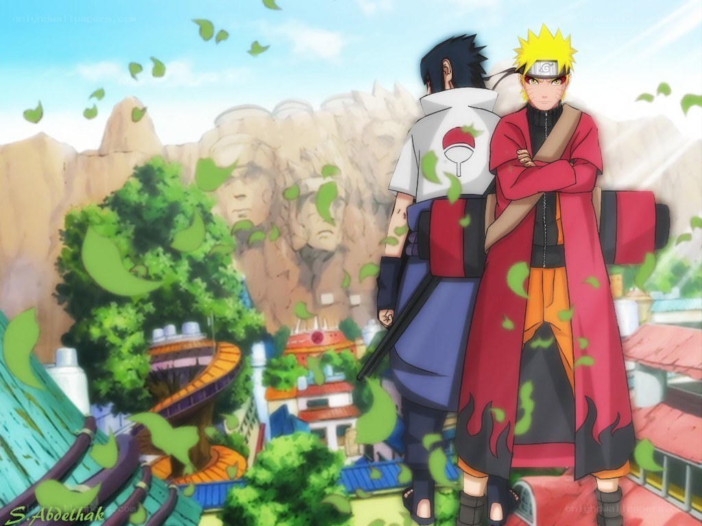 Naruto and Sasuke stand together