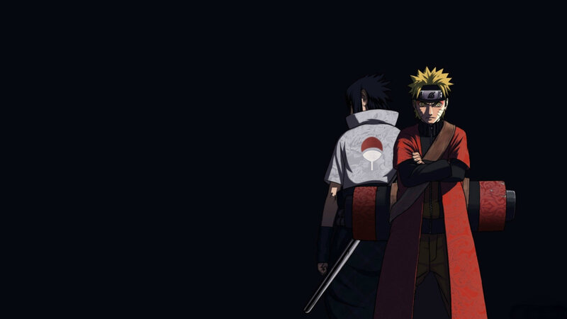 Naruto and Sasuke Standing — Black, Dramatic, Night
