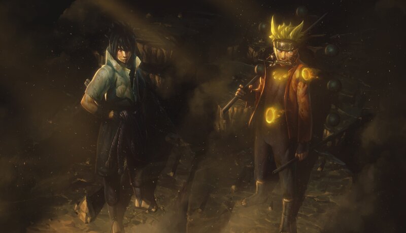 Naruto and Sasuke Standing — Black, Dramatic