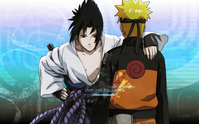 Naruto and Sasuke Standing — Blue, Dramatic, Anime, Anime Characters