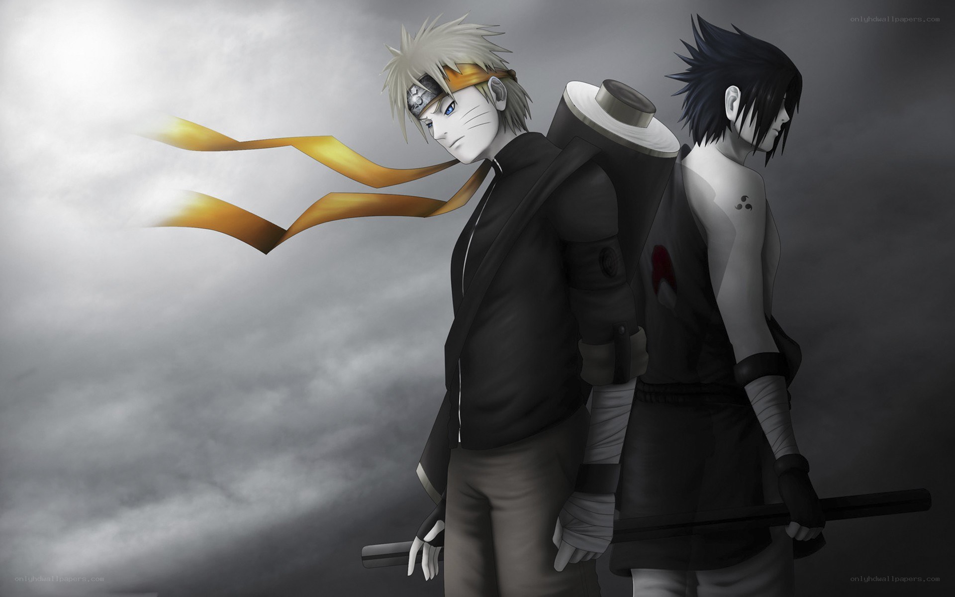 Naruto and Sasuke standing together