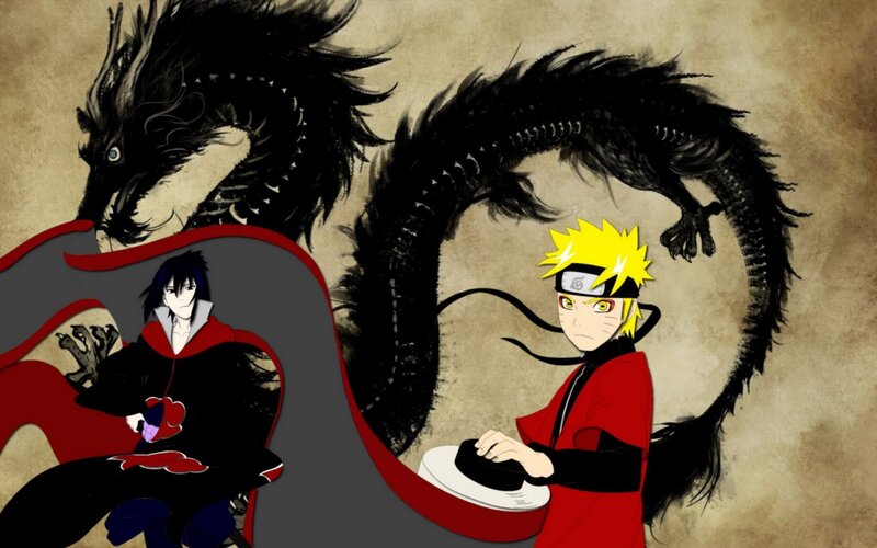 Naruto and Sasuke with a dragon