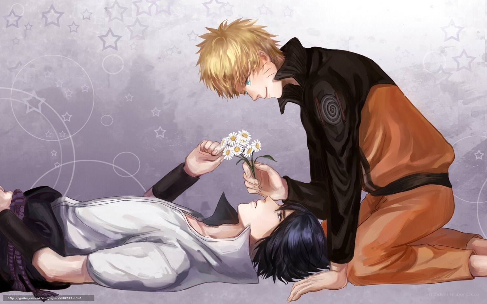 Naruto and Sasuke with flowers
