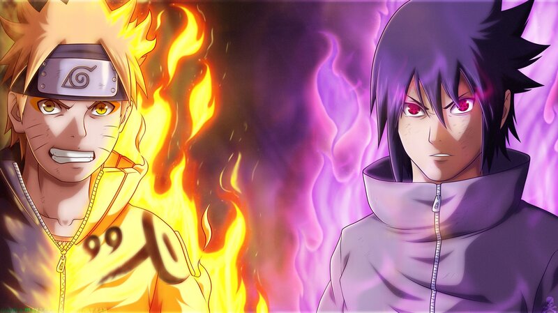 Naruto and Sasuke — Yellow, Dramatic, Anime, Fire