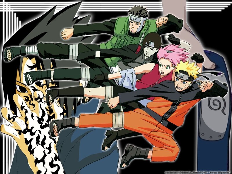Naruto and Team in Action — Orange, Dynamic, Intense
