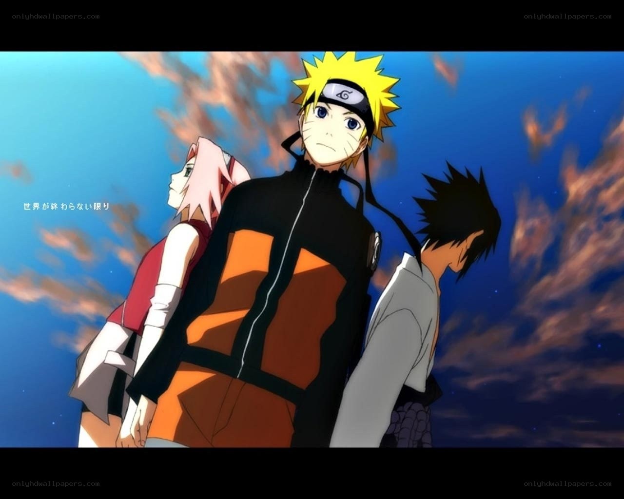 Naruto and team in sunset