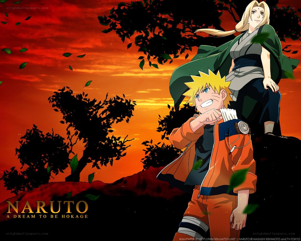 Naruto and Tsunade at sunset