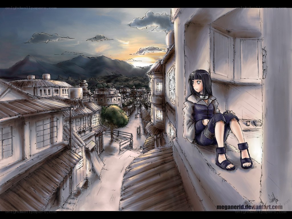 Naruto character overlooking village