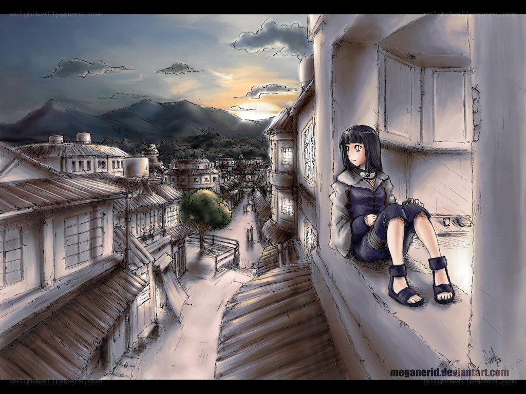Naruto character overlooking village
