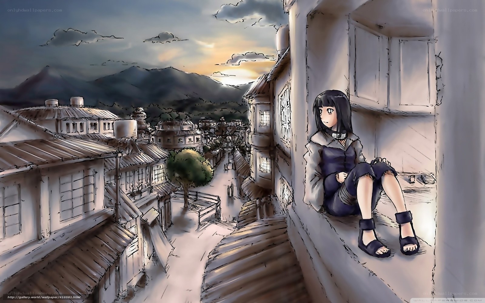 Naruto character overlooking village