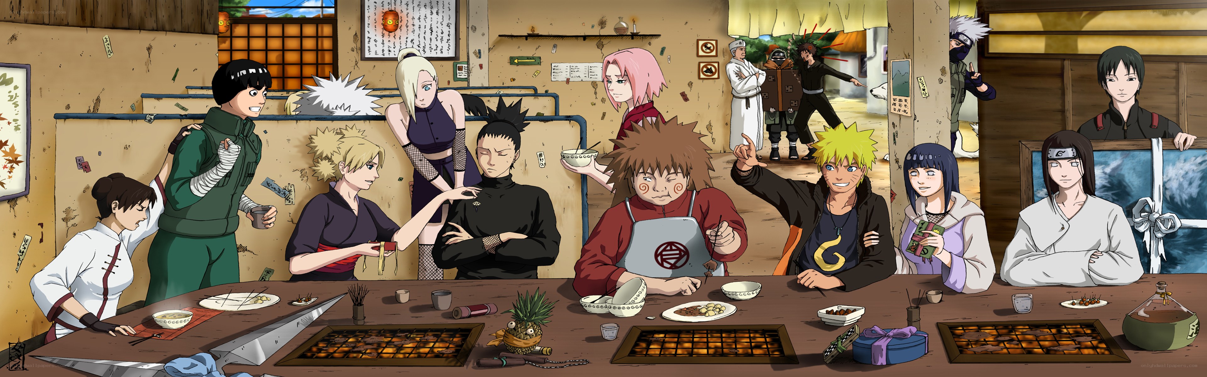 Naruto characters at a restaurant