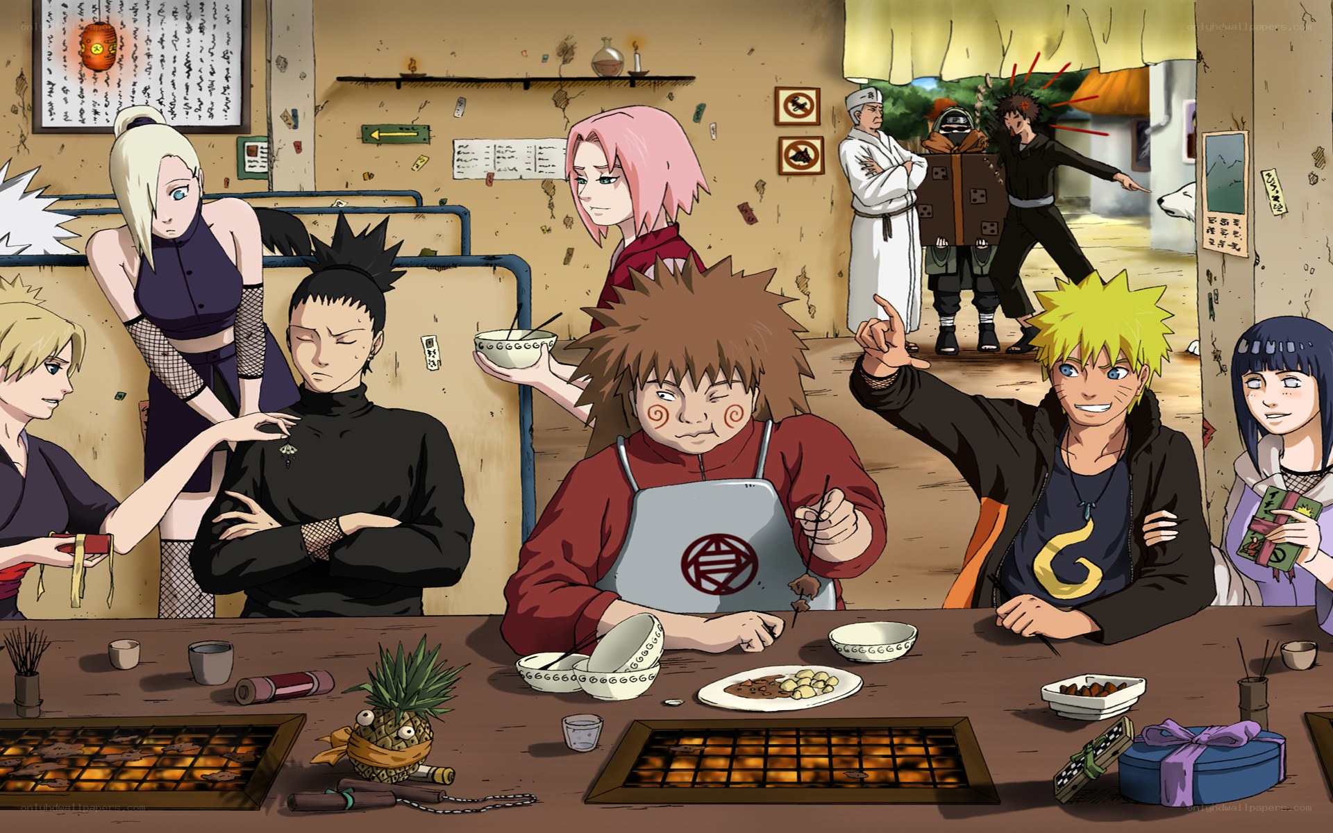 Naruto characters at a restaurant