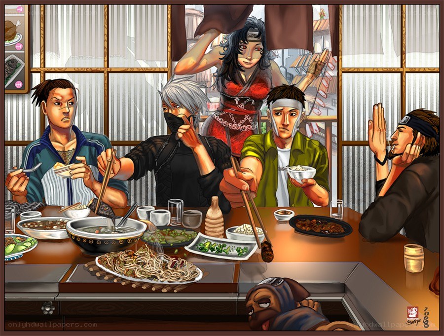 Naruto characters at a restaurant