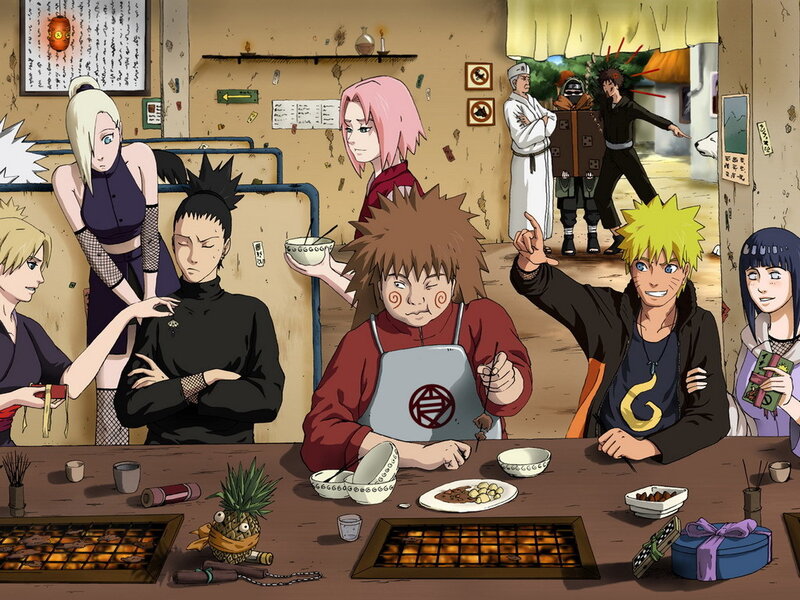 Naruto characters at a restaurant