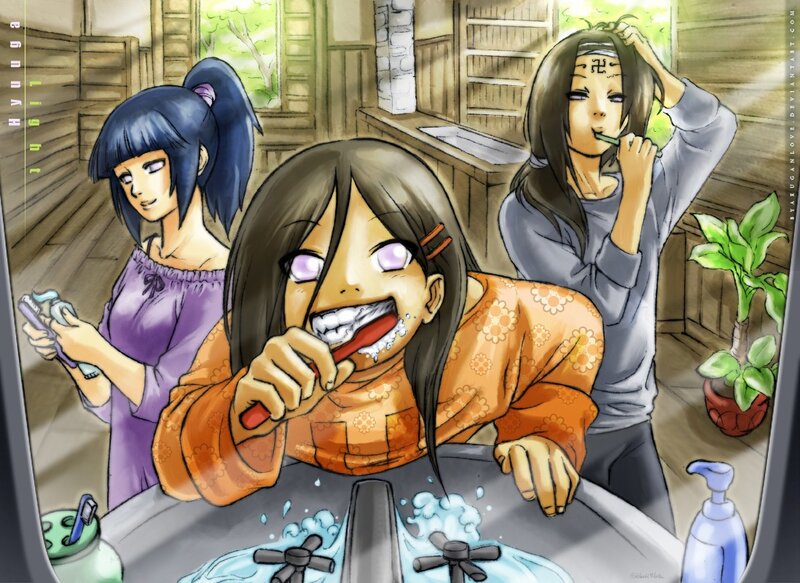 Naruto characters brushing teeth