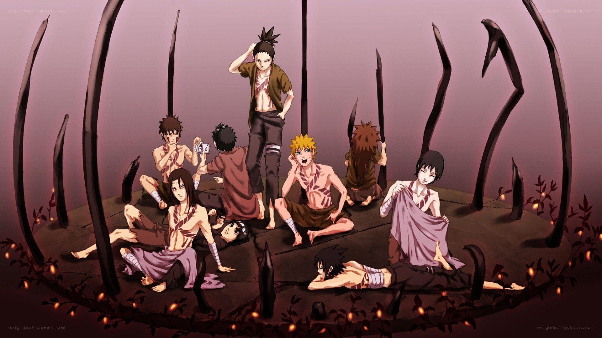 Naruto characters in a dark arena