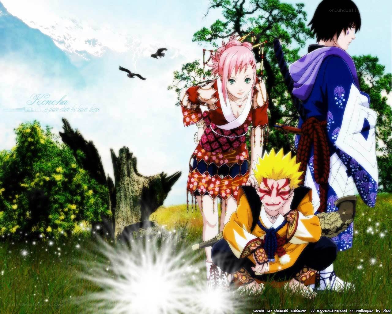 Naruto characters in a field