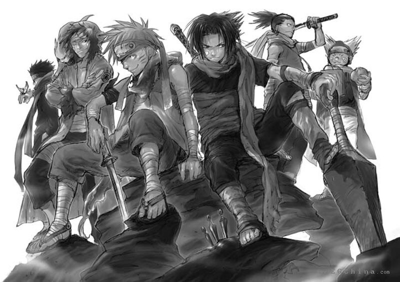 Naruto characters in black and white