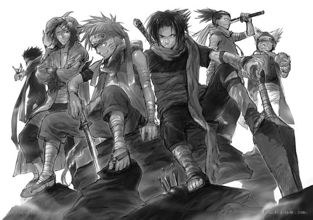 Naruto characters in black and white