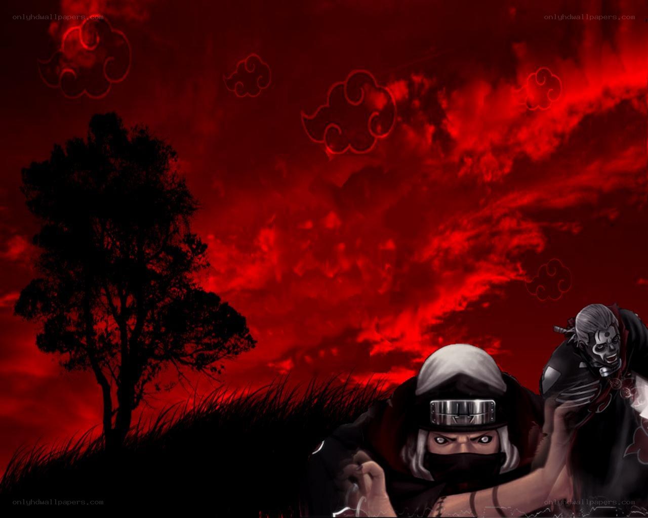 Naruto characters in red sky
