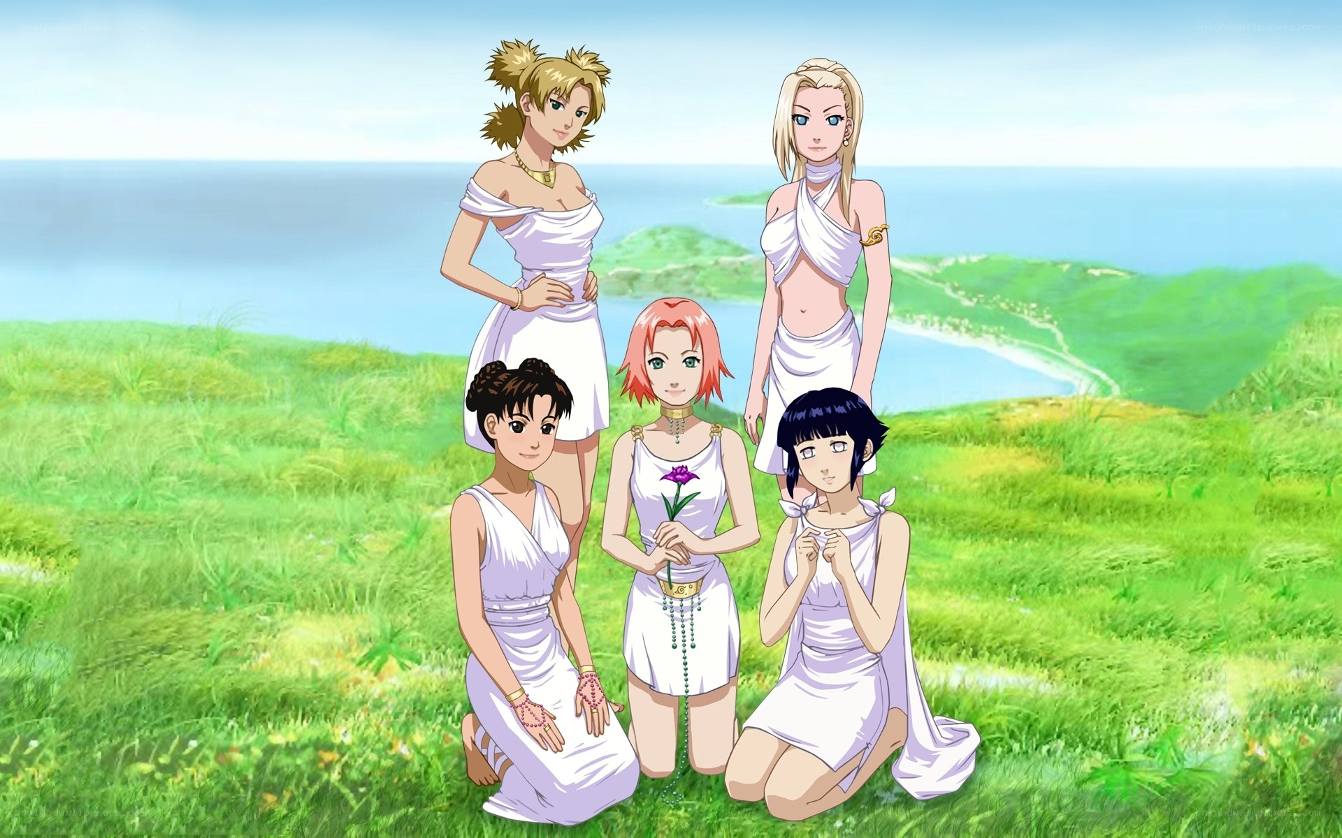 Naruto characters in white dresses