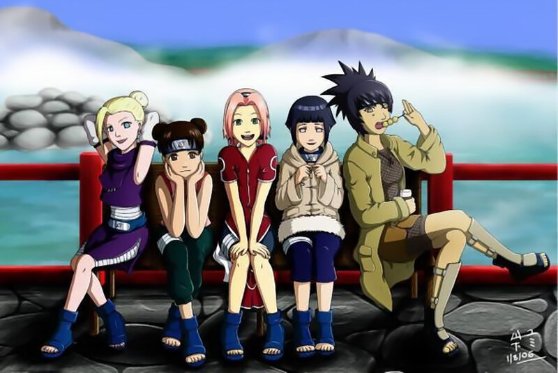 Naruto characters on bench