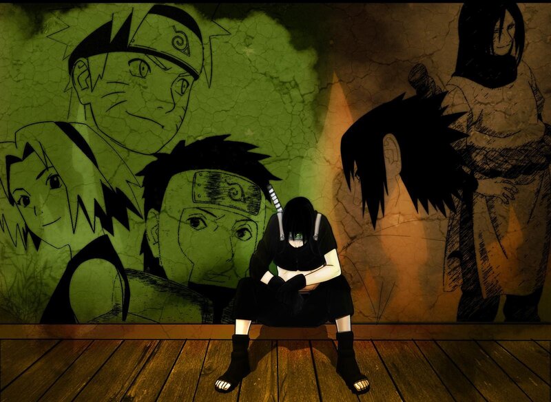 Naruto characters on cracked wall