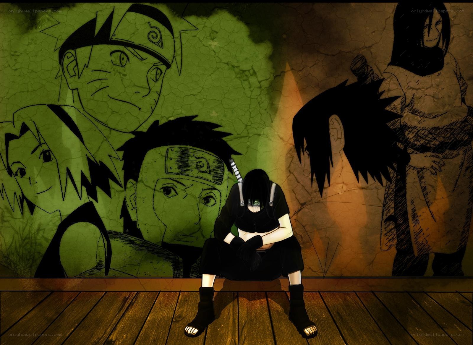 Naruto characters on cracked wall