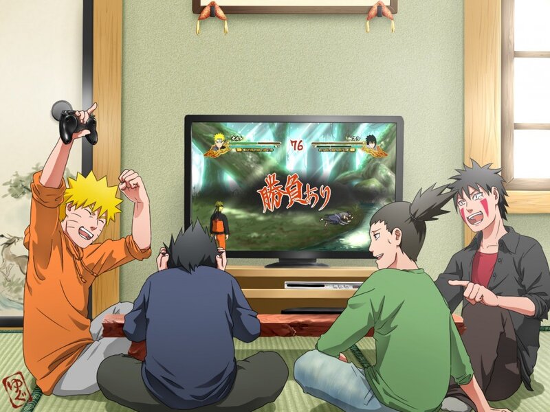 Naruto characters playing video game