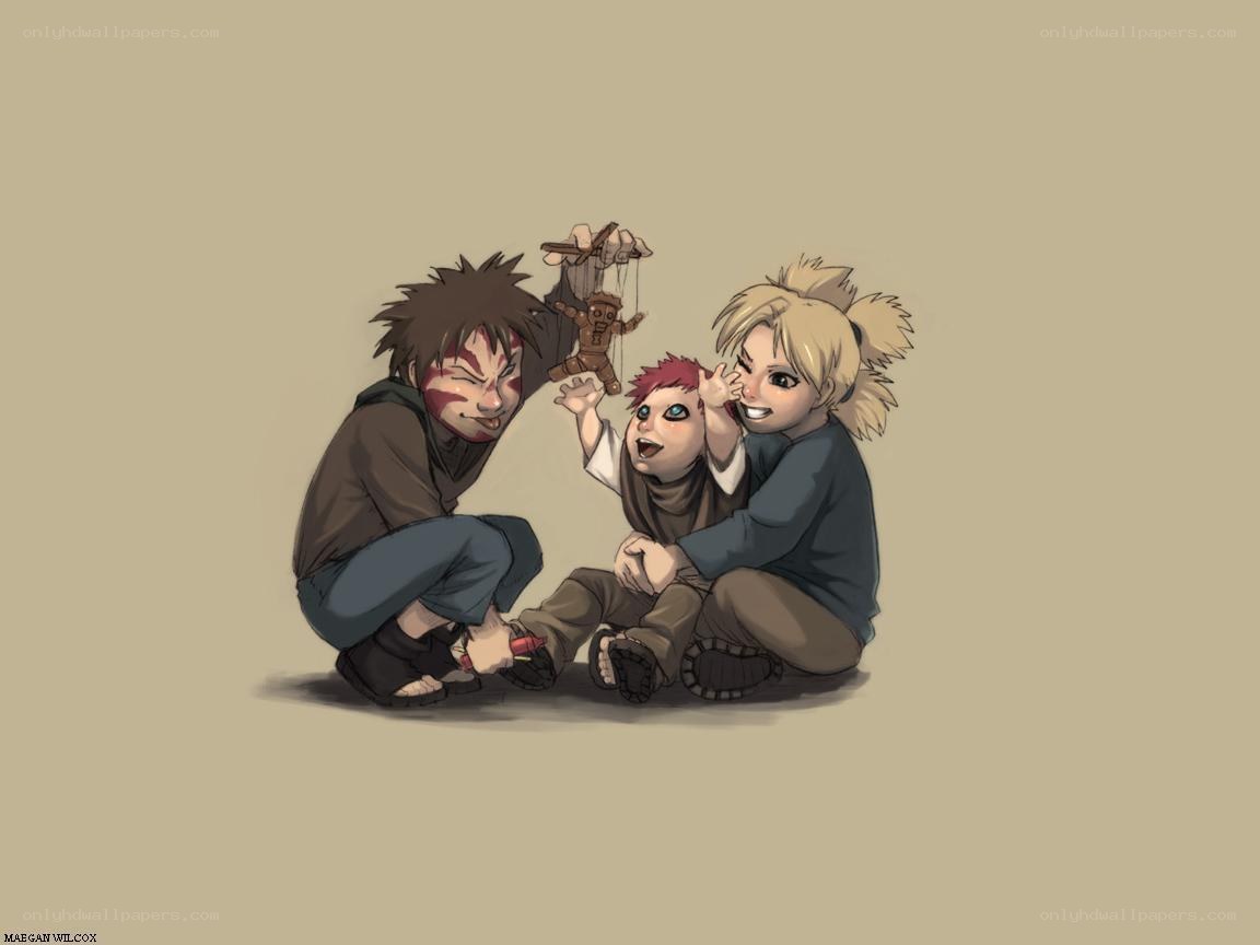 Naruto characters playing with puppet