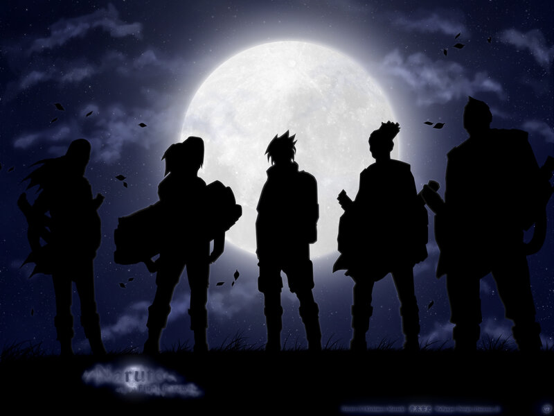 Naruto characters silhouetted at night