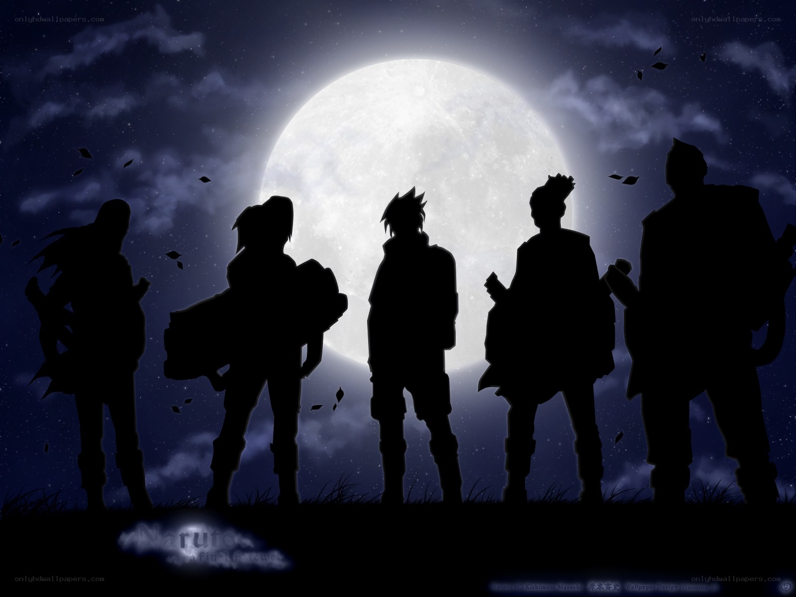 Naruto characters silhouetted at night