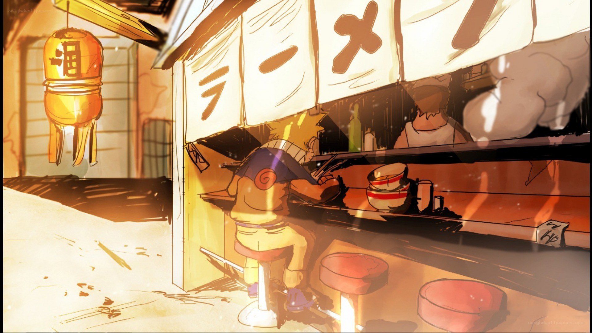 Naruto eating ramen at night