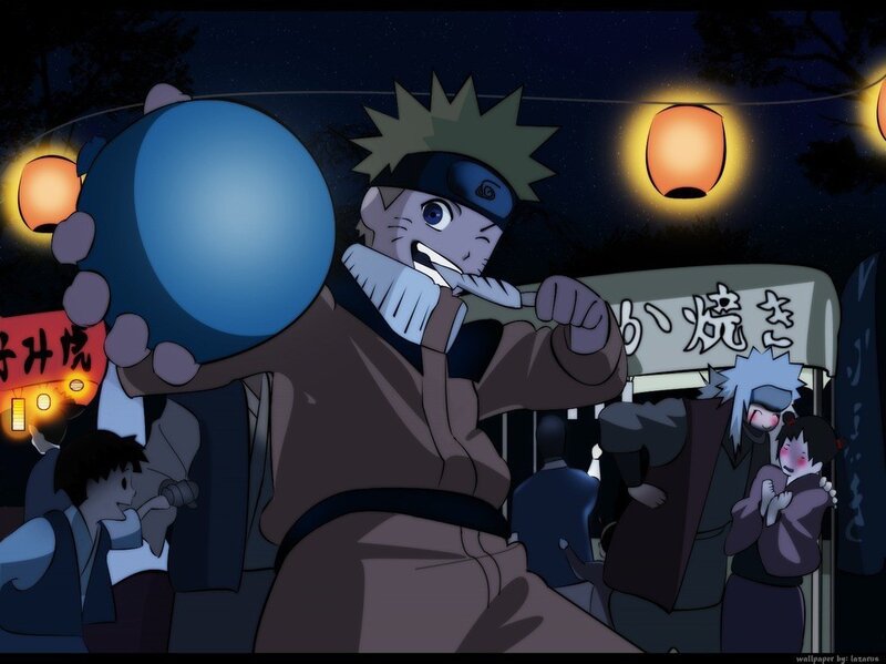 Naruto eating ramen at night